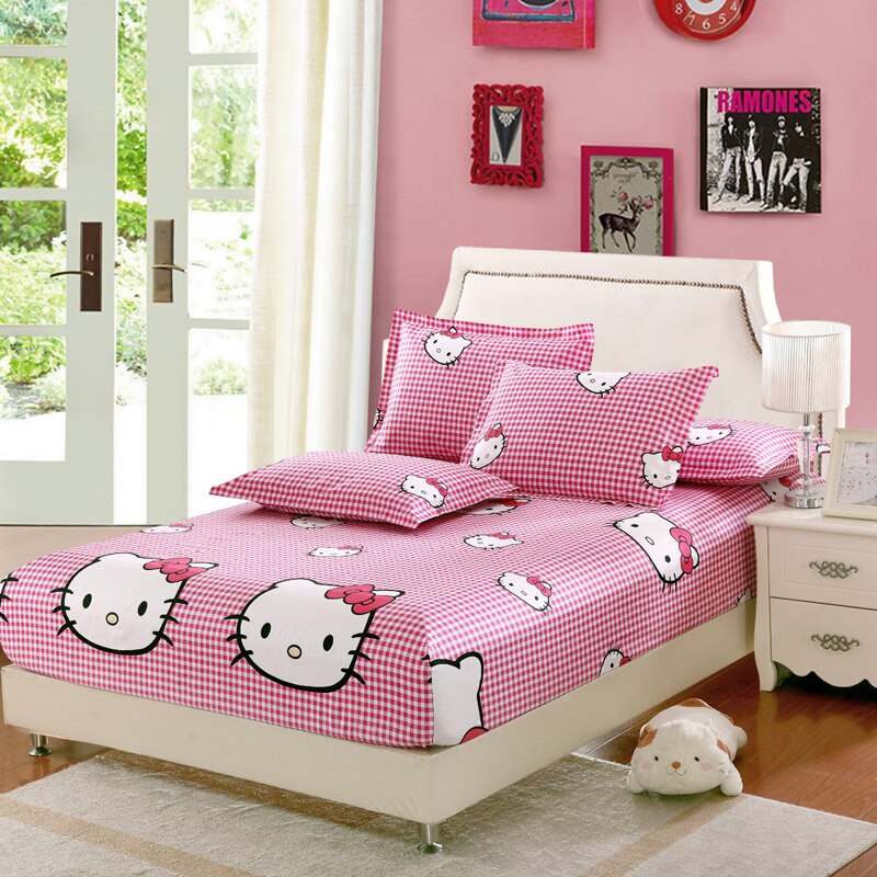 ȭ Ʈ Ŀ μ    Ǯ  ߱ Ʈ Ϳ ĵ  ũ  ŰƼ ħ Ŀ/Cartoon Mattress Cover Printed Protector Single full queen Fitted Sheets Cute L